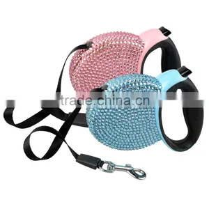 Bling Rhinestone Studded Retractable Dog Pet Leashes Extending Leads Pink/Blue thumbnail-2