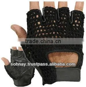 Cycle Bicycle Gloves, Palm Leather, Back Knitted Crochet thumbnail-1