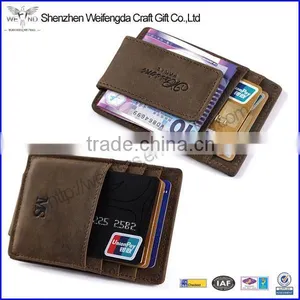 Fashion Custom Brown Genuine Crazy Horse Leather Money Clip Wallet With Magnet thumbnail-1