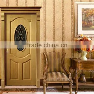 China High Quality Half View Art Glass Solid Wood Door for Bathroom thumbnail-6