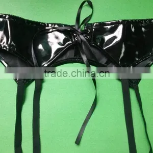 Women Faux Leather Garter Lingerie Wet Look Garter Clips for Stockings Sexy Gothic Style Belts Suspender With G-string thumbnail-2