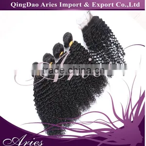Hot Sellers Brazilian Hair Curly Natural Color Virgin Hair Bundles With Lace Closure thumbnail-1