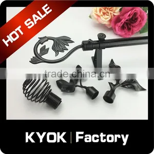 Home Decorative 16mm/19mm Black Series Curtain Rod, Good Price Wholesale Leaf Finials, Strong Bearing Iron Curtain Brackets thumbnail-6