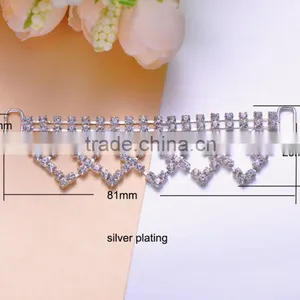 (M0929) 81mmx25mm,fit for 9mm Ribbon, Rhinestone Connector for Hair Jewelry,silver Plating thumbnail-1