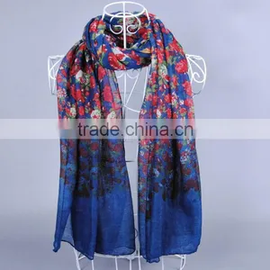 OMBRE Fashion Scarf Flower Pattern Women Voile Scarves 180*90 Pashmina Shawls Muslim thumbnail-4