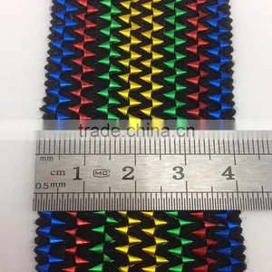 4cm Wide Triangle Multicolor Golden Metallic Elastic Lace Braid Trim thumbnail-1