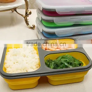 2016 FDA & LFGB Standard Silicone Lunch Box With Fox and Spoon,Wholesale Plastic 3-Compartment Silicone Lunch Box thumbnail-1