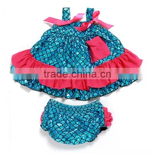 Wholesale Mermaid Outfit Girls Swing Top With Ruffle Bloomers Baby Clothes thumbnail-1