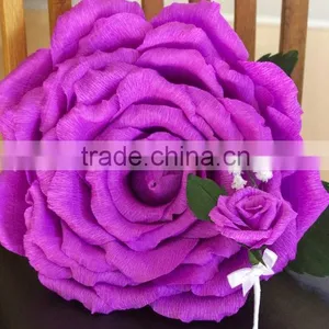 Handmade Purple Rose Diameter 13 Inches, Large Paper Flower, Purple Wedding Bouquet, Bright Purple Large Rose thumbnail-1