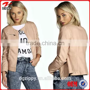 Shiny Collarless Faux Leather Jacket thumbnail-1