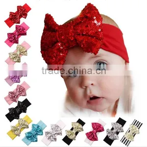 Fancy Sequin Bowkont Headwraps - Wide Cotton Fabric Big Bow Elastic Headband thumbnail-1