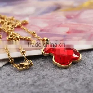 Guangzhou Biggest Wholesale Fashionable Gold Long Chain Red Crystal Necklace With Bear Pendant thumbnail-5