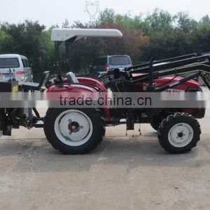 Both Sides Busy Small Farm Wheel Tractor Front Loader and Backhoe thumbnail-3