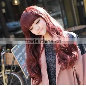 Wholesale Synthetic Wigs Natural Curly Hair Wig Claret-red Wigs thumbnail-2