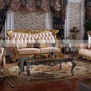Luxury Palace Noble Living Room Furniture Solid Wood Hand Carved Genuine Leather Sofa Set thumbnail-1