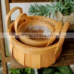 Garden Decorative Wood Chips Flower Basket With Handles thumbnail-2