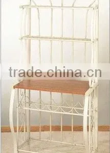 Linen White Bakers Rack With Wine Rack thumbnail-1