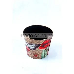 Household Butterfly And Flower Print Waste Bin Faux Leather Trash Can thumbnail-3
