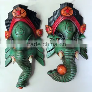 Hand Crafted Wooden Mask of Hindu Lord Ganesh Wall Hanging Made In Nepal thumbnail-1