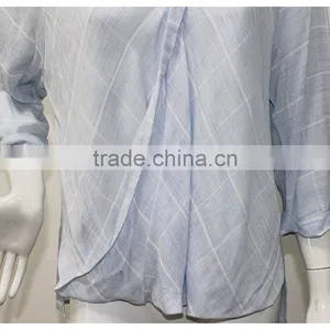 Factory Ladies Summer Tops Charming Cotton Long Sleeve Blue Blouse thumbnail-5