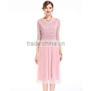 Ladies Compression 3/4 Transparent Lace Sleeve Slim Long Dress thumbnail-1