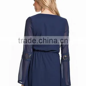 Whoelsale Custom Fashion Lace Boarder Dress For Women Designer One Piece Party V-neck Front Casual Dress thumbnail-2