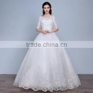 MGOO Elegant China Custom Made Wedding Dress Ballgown For Bridal Half Sleeves White Embroidery Dress thumbnail-2