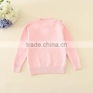 Turtleneck Collar Pink Sweaters Plain Knitted Clothes Appliqued Tiny Flower Full Sleeve Winter Garments Warm thumbnail-2