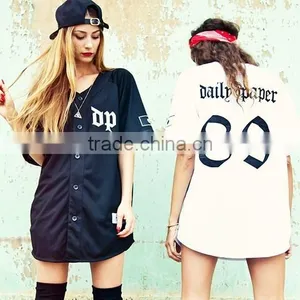 2015 Hot Sale Trendy New Arrival Long Stylish Fashion Girl Baseball Jerseys Streetwear Custom Made With Logo Embroidery thumbnail-1