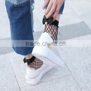 WS-27 Fashion Cute Women's Harajuku Black Mesh Short Ankle Socks Grid Fishnet Docks Sexy Bow Funny Ladies Socks In The Net thumbnail-3