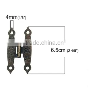 Iron Based Alloy Rectangle Antique Bronze Pattern Carved Rotatable Door Box Cabinet Furniture Butt Hinges thumbnail-2