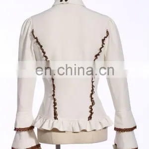 Steampunk RQBL Women's High Collar Longsleeve Blouse With Jabot thumbnail-3