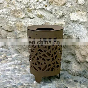 Decorative Trash Can Perforated Corten Steel Litter Bin thumbnail-5