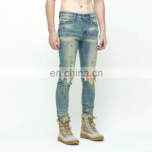 DiZNEW Custom Skiny Splash Paint Splatter Hole Repair Detail Jeans Men thumbnail-2