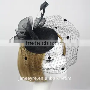 New Arrival Design Black Sinamay Base Fascinator Hat With Veil thumbnail-4
