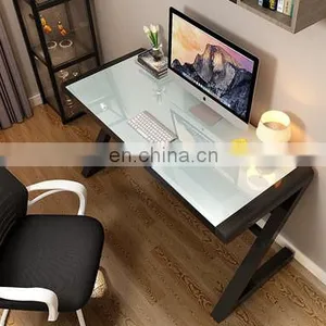 High Quality Simple Toughened Glass Computer Desk Home Learning Z-shaped Leg Design Computer Modern Home Office Desk thumbnail-5