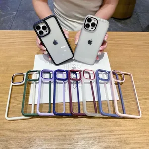 Simple Solid Color For IPhone 13/14 Pro Acrylic Cellphone Accessories Phone Cases 11Pro Max Electroplated Lens Frame 12/XS Case thumbnail-1