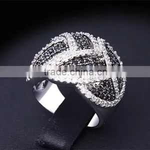 Exclusive Design Black & White Contrast Jewelry White Gold Cocktail Party CZ Ring thumbnail-3