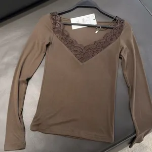 Spring New Arrivals: Fashionably Sweet Multi-color Lace-embroidered Cotton Blend Ribbed T-shirt thumbnail-2