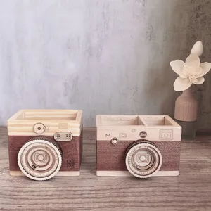 Wooden Retro Camera Pen Holder Music Box Handmade Wooden Ornaments Music Box thumbnail-1