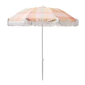 Eco-Friendly 7FT Wooden Pole Beach Umbrella Portable UPF50+ Fringe Canopy Wholesale Patio Umbrella thumbnail-3