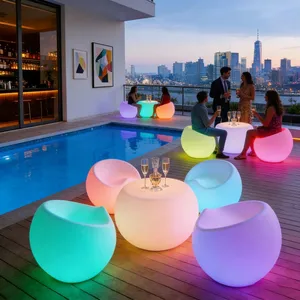 Rental Set Modern Plastic Bar Furniture Chairs Tables Restaurant/Living Room Light Disco Nightclub Outdoor Dining Includes LED thumbnail-1