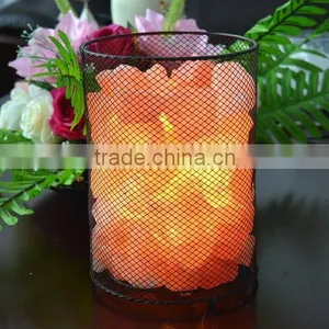 Himalayan Natural Rock Salt Lamp With Iron Art Base thumbnail-1