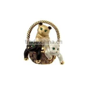 Custom-made Kittens in a Basket - Vintage Style Enamel Cat Brooch thumbnail-1