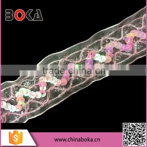 Hot Sale High Quality Cheap Pink Lace Trim With Sequins thumbnail-1