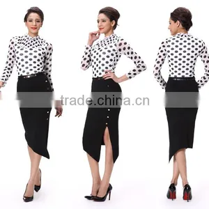Garment Factory Office Lady Dot Printed Long Sleeve Blouse Tops thumbnail-5