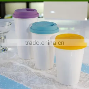 Fashion Ceramic Double Wall Travel Mug With Silicone Lid thumbnail-1