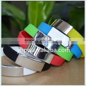 Custom Design Candy Colour Fshion Silicon Wristband Bracelet With Stainless Steel Ornament Piece thumbnail-4
