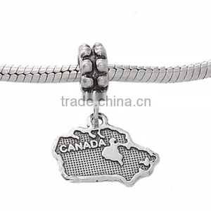 Sterling Silver One Sided Map Canada Dangle European Bead Charm thumbnail-1