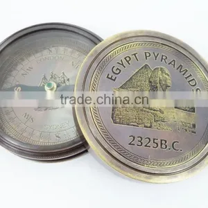 Egypt Pyramids Old Brass Sundial Compass Antique Nautical Vintage Collectibles 13239 thumbnail-2